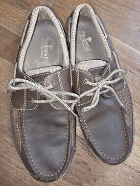 Margaritaville Men's Dark Brown Leather Boat Shoes with Contrast Laces